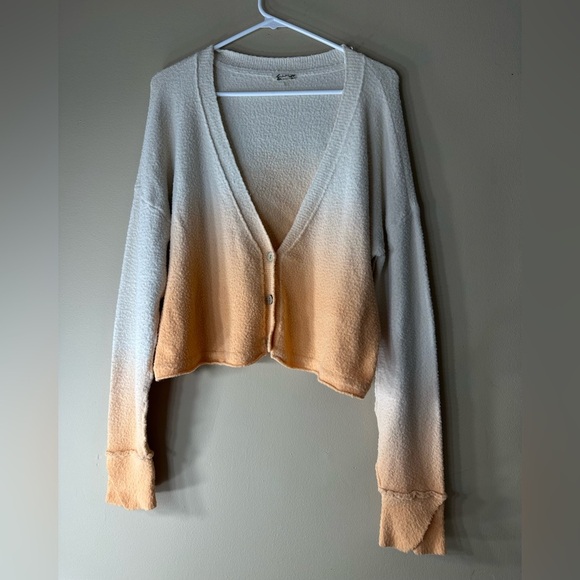 Free People Sweaters - NWOT Free People crop button down Cream Orange Gradient Cardigan long sleeve